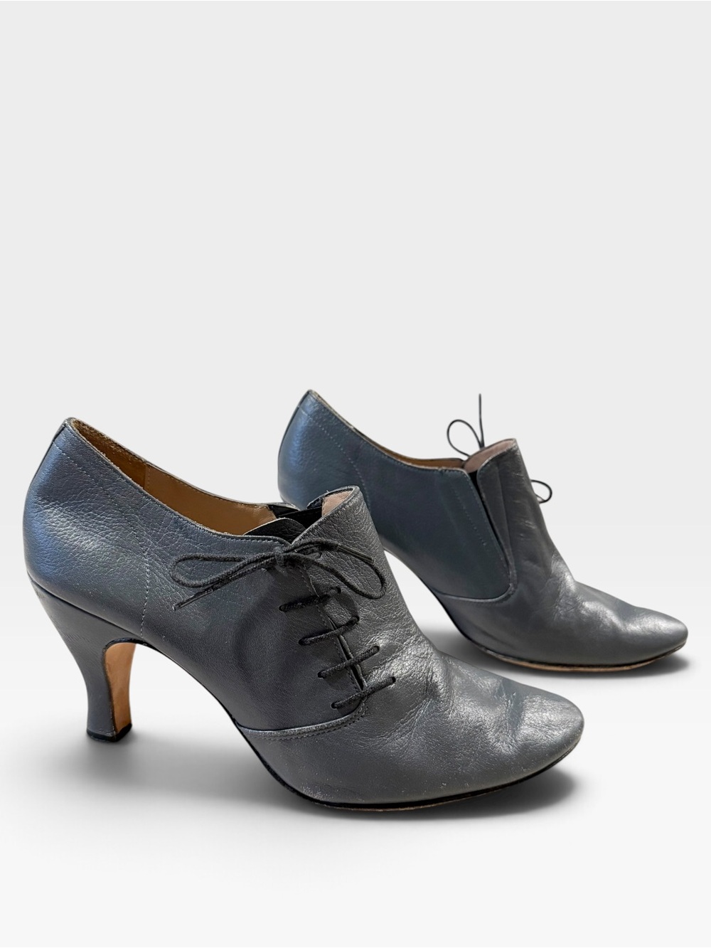 Repetto Gray Leather Lace Up Heeled Ankle Booties EU 40 French